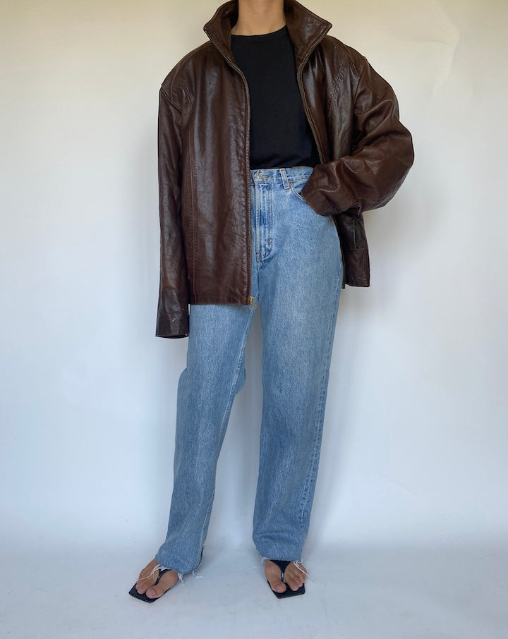 VINTAGE SLIGHTLY OVERSIZED BROWN LEATHER JACKET 3433