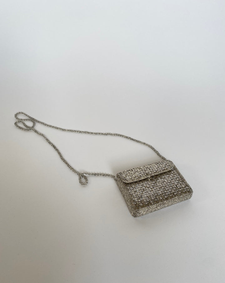 VINTAGE SMALL BEADED SILVER PURSE