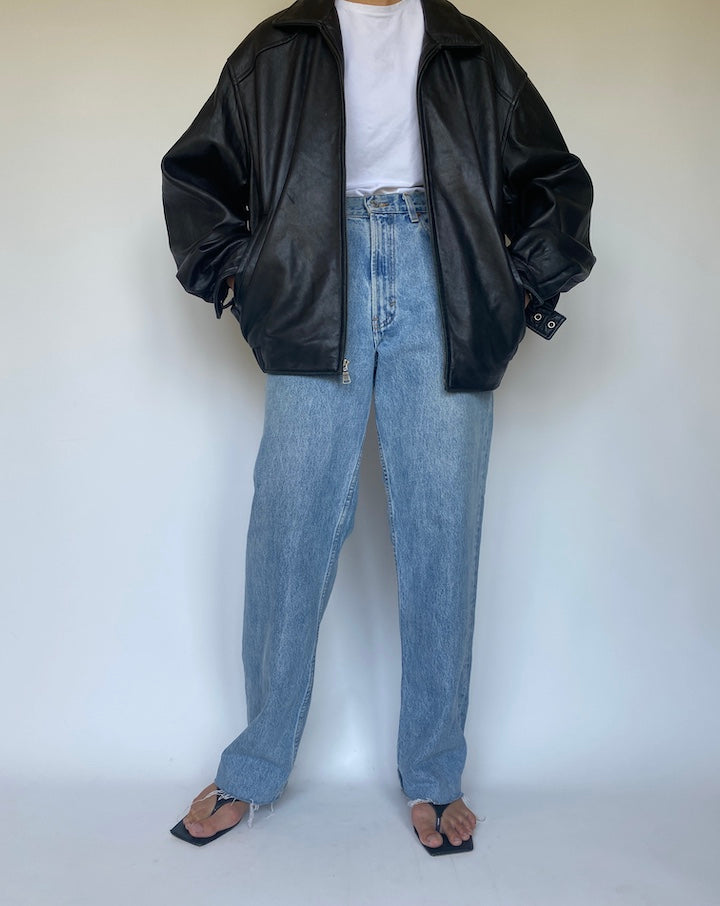 VINTAGE BLACK OVERSIZED LEATHER JACKET 3364