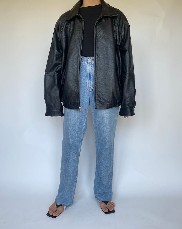VINTAGE OVERSIZED BLACK LEATHER JACKET 3421