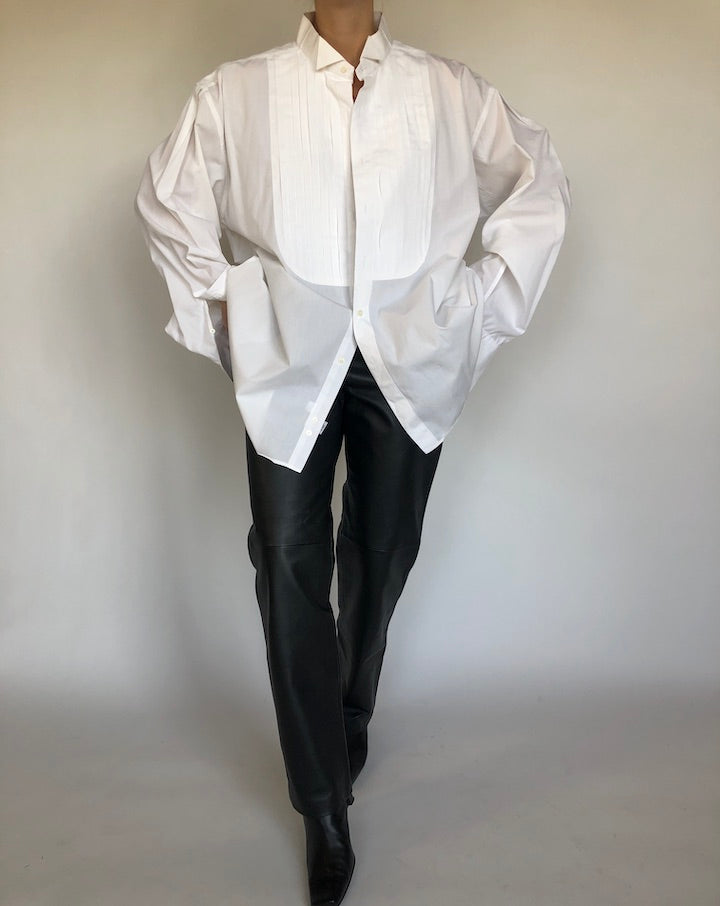 VINTAGE OVERSIZED WHITE PLEATED COTTON SHIRT 315