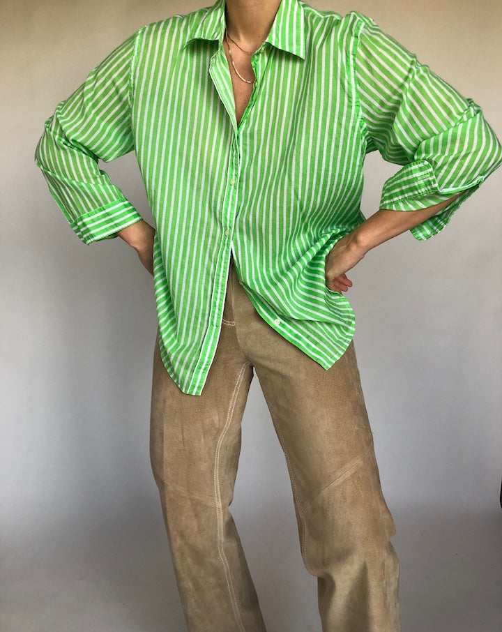 VINTAGE GREEN STRIPED COTTON SHIRT