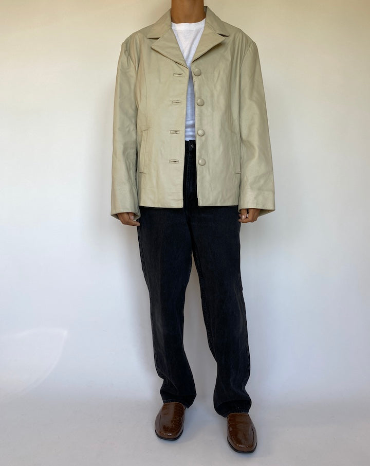 LIGHT BEIGE LEATHER JACKET 1512-5