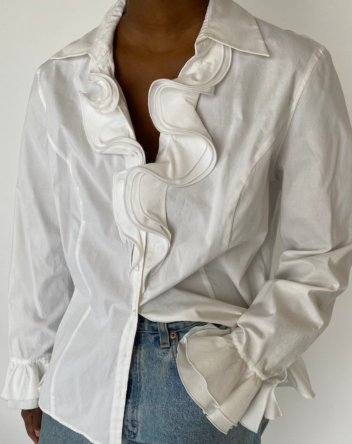 WHITE RUFFLED SHIRT 4554