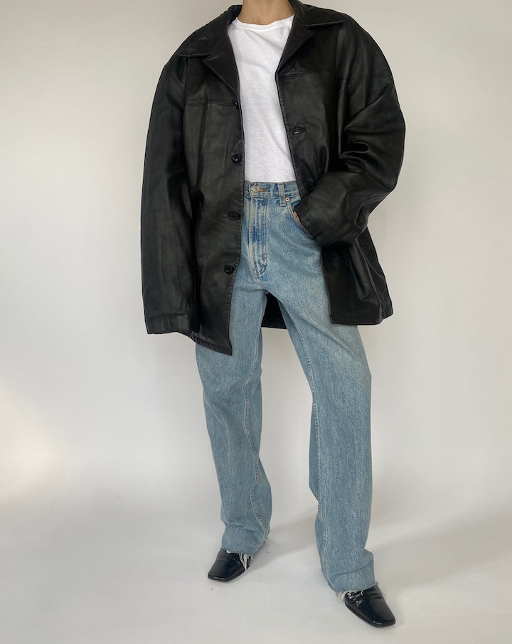 VINTAGE BLACK OVERSIZED LEATHER JACKET 4710