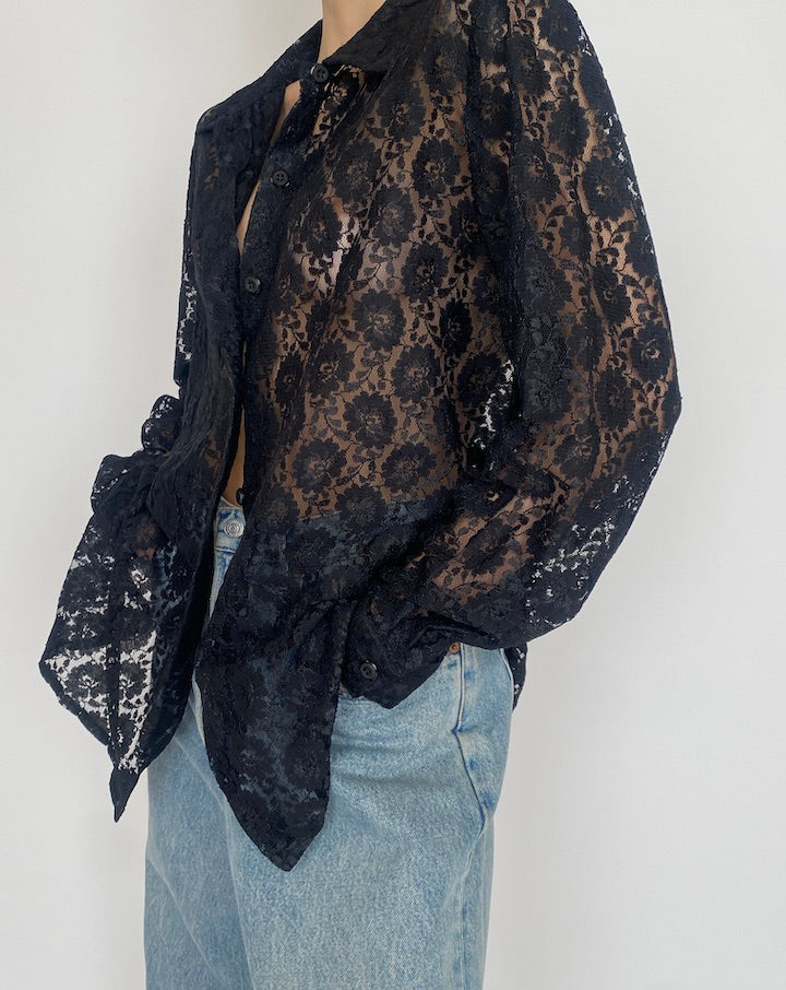 VINTAGE BLACK LACE BLOUSE 4716