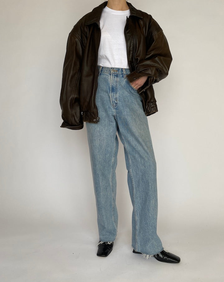 VINTAGE BOXY BROWN LEATHER JACKET 4803