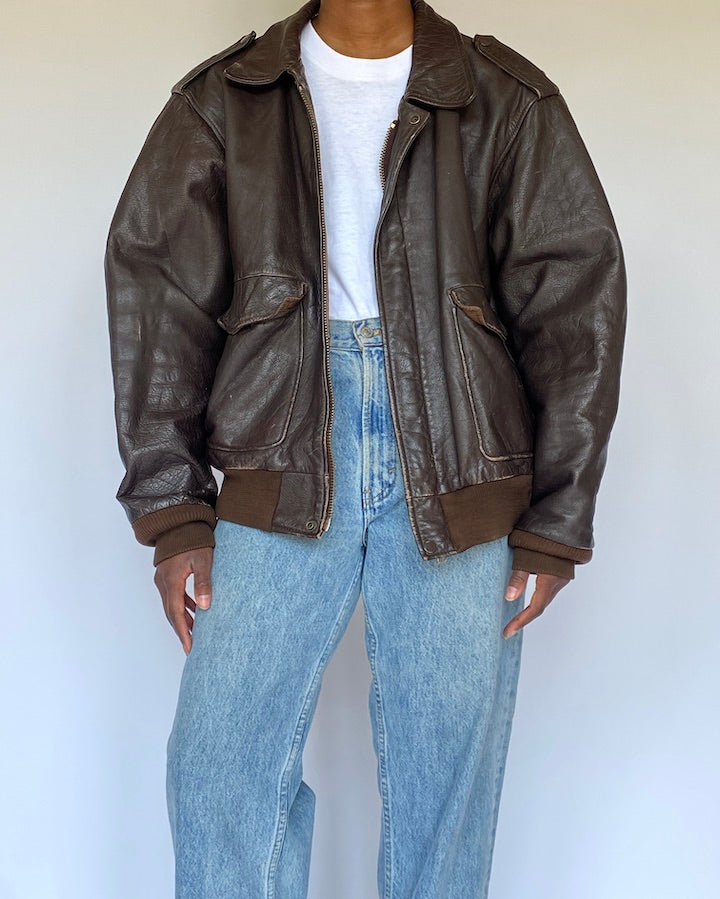 VINTAGE BROWN BOMBER LIKE LEATHER JACKET 4979