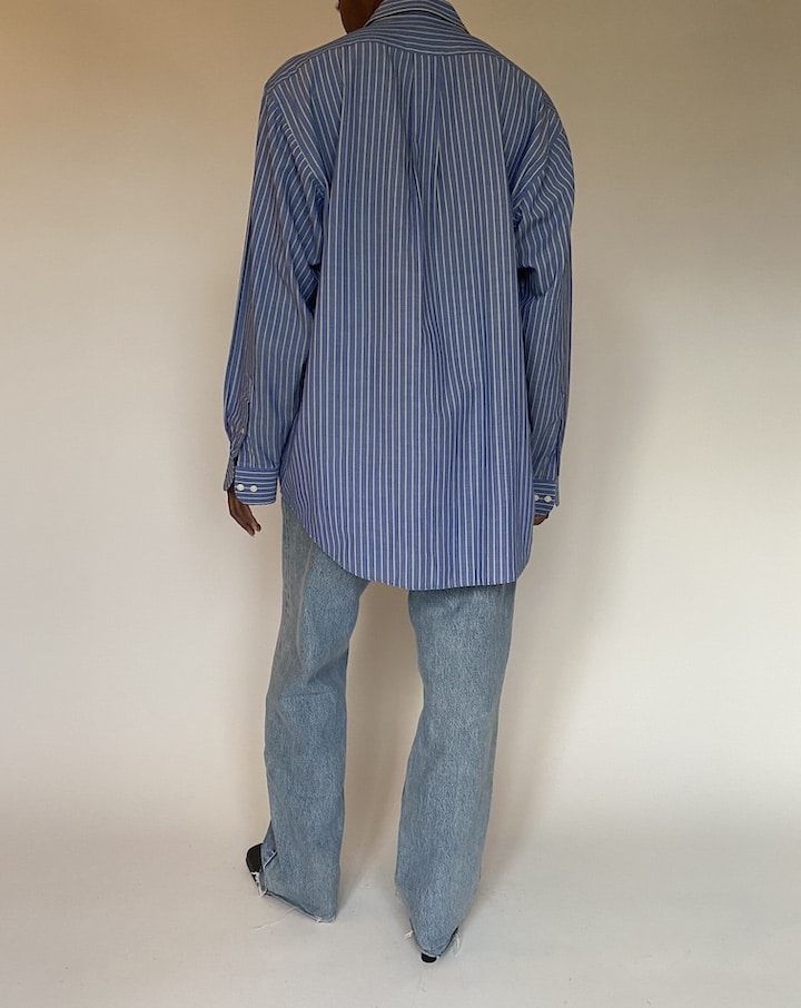 VINTAGE BLUE AND YELLOW STRIPED OVERSIZED SHIRT 4425