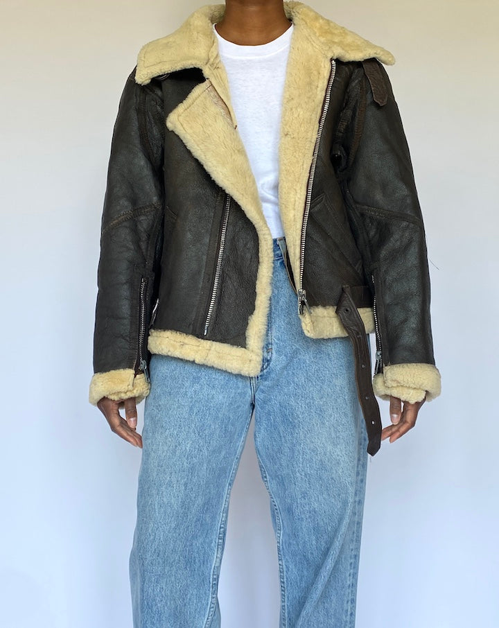 Vintage Black Shearling Leather Jacket 4965