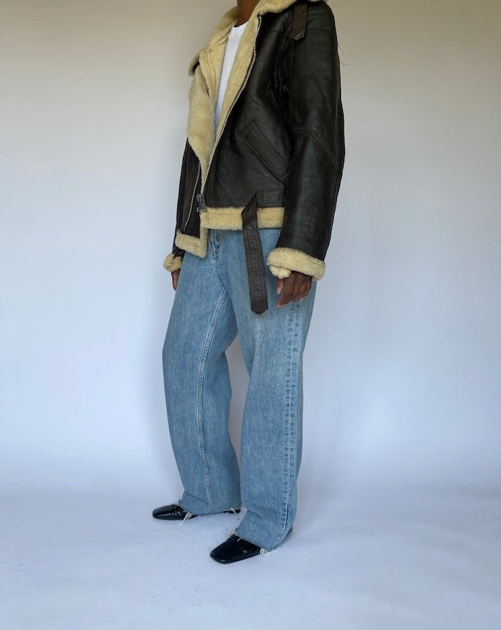 Vintage Black Shearling Leather Jacket 4965