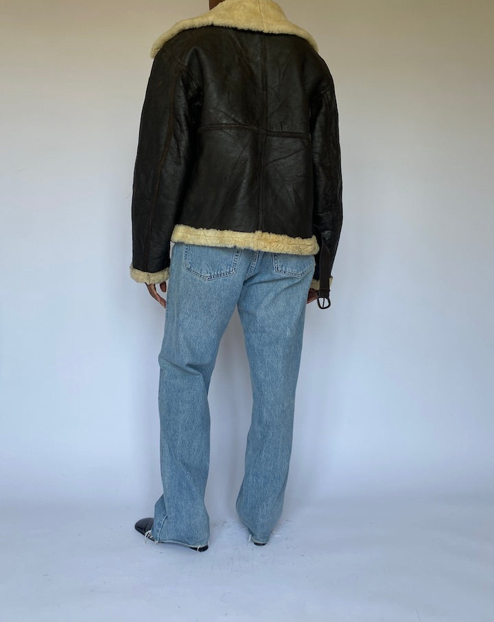 Vintage Black Shearling Leather Jacket 4965