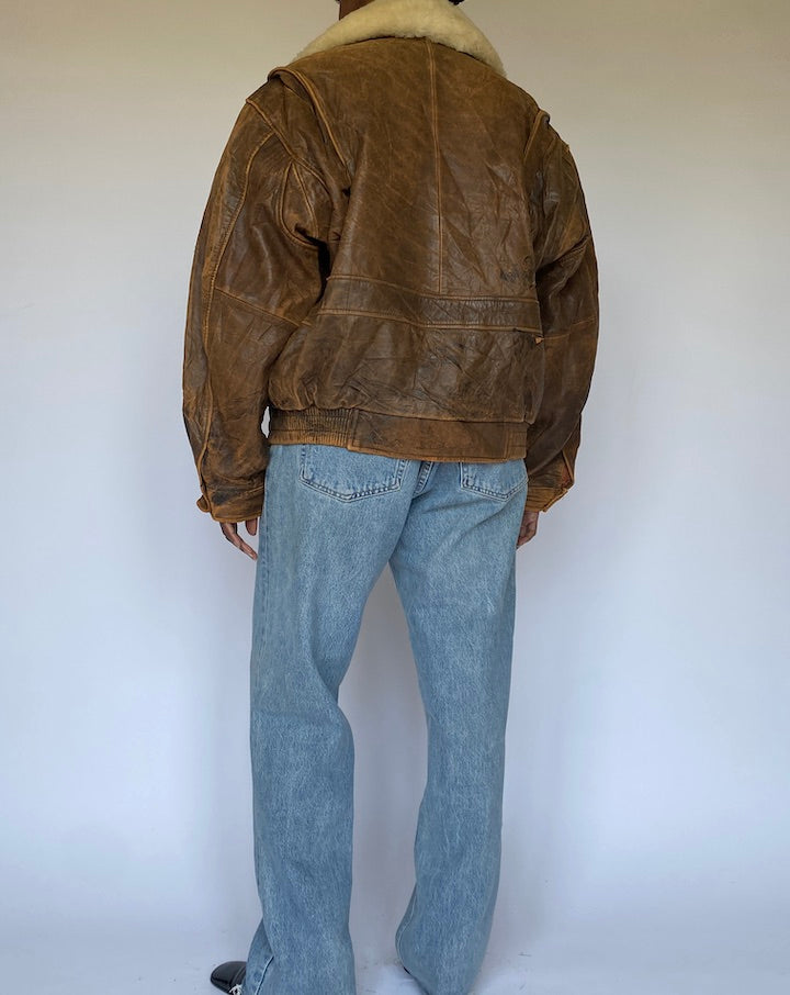 VINTAGE BROWN BOMBER LIKE LEATHER JACKET 4960