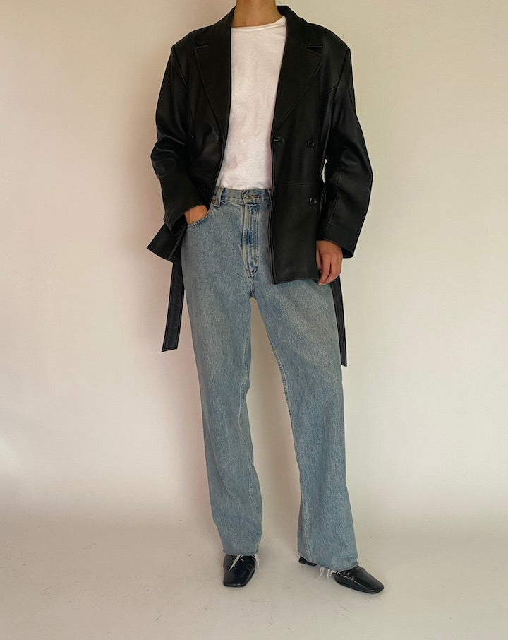 VINTAGE BLACK TRENCH LEATHER JACKET 4852