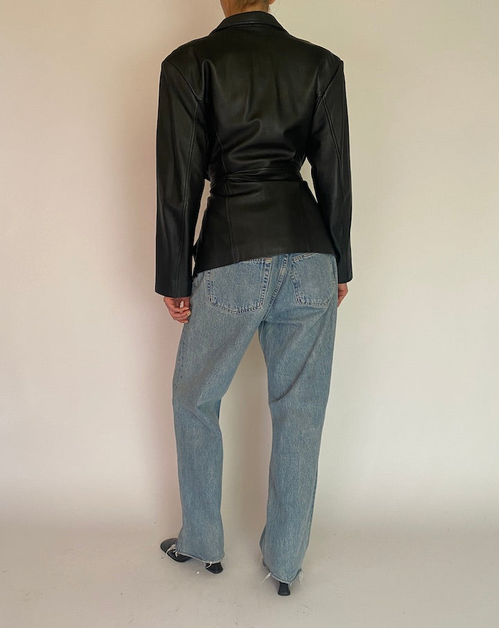 VINTAGE BLACK TRENCH LEATHER JACKET 4852