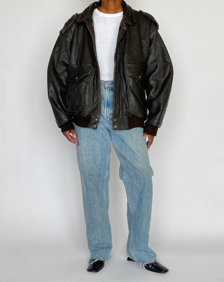 VINTAGE DARK BROWN LEATHER JACKET 5021