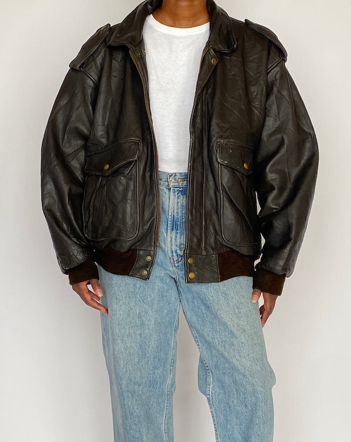 VINTAGE DARK BROWN LEATHER JACKET 5021