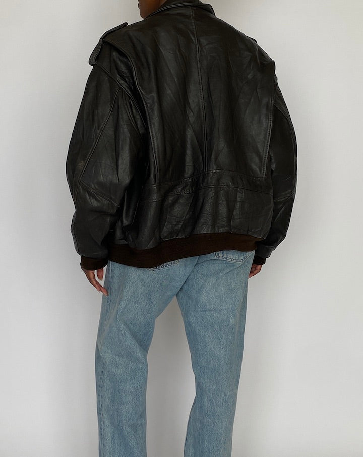 VINTAGE DARK BROWN LEATHER JACKET 5021