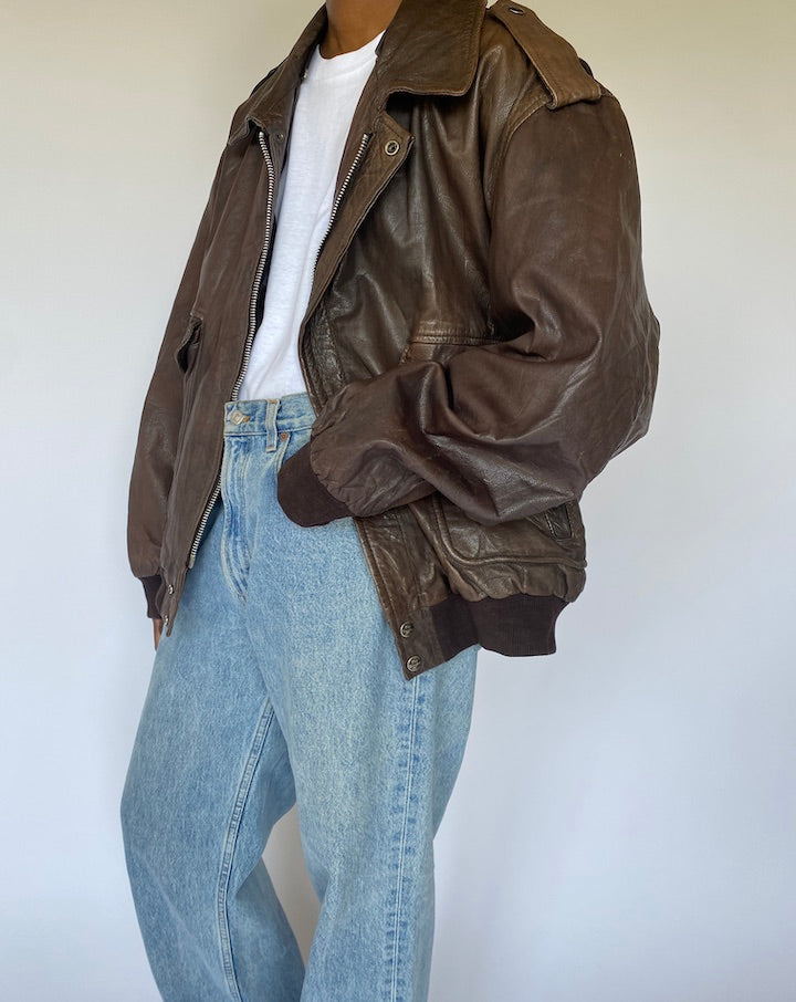 VINTAGE BROWN BOMBER LEATHER JACKET 4934