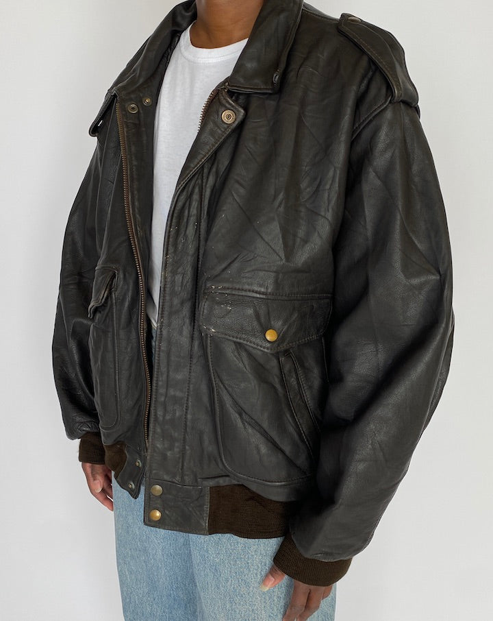 VINTAGE DARK BROWN LEATHER JACKET 5021