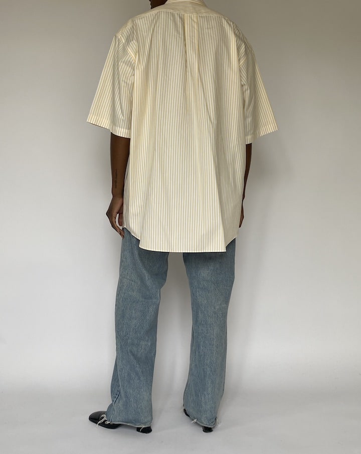 VINTAGE WHITE AND YELLOW STRIPED SHORT SLEEVE SHIRT 4839