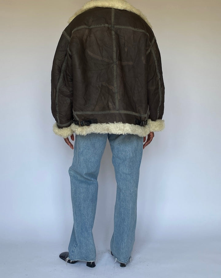 Vintage Brown Shearling Leather Jacket 4986