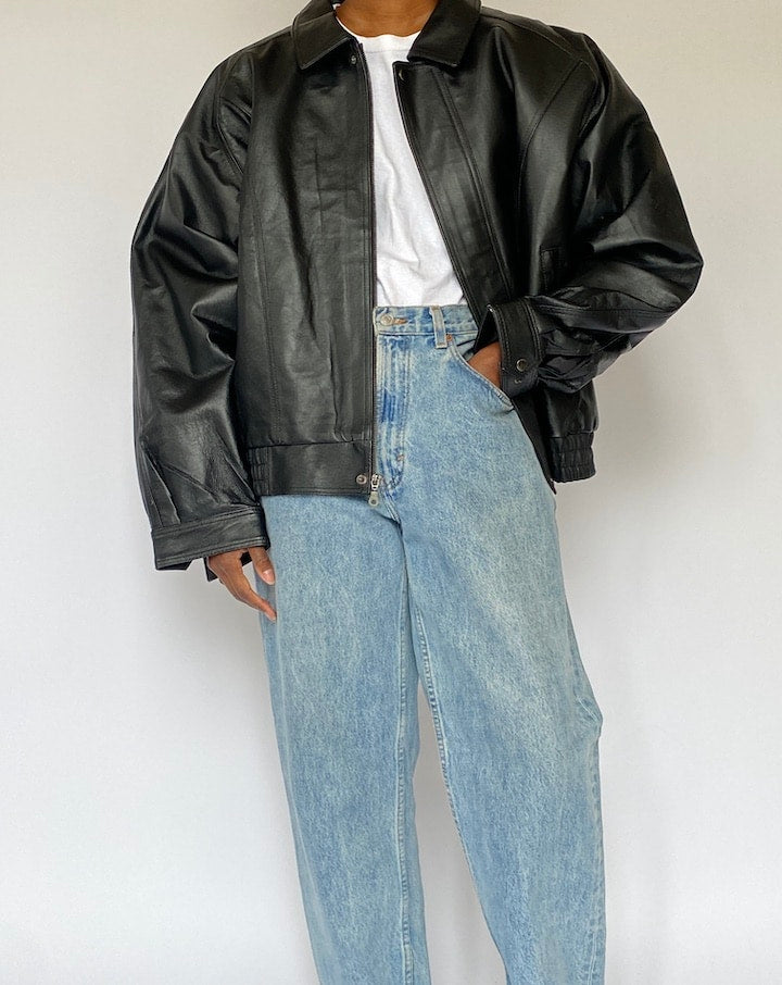 VINTAGE BLACK OVERSIZED LEATHER JACKET 5053
