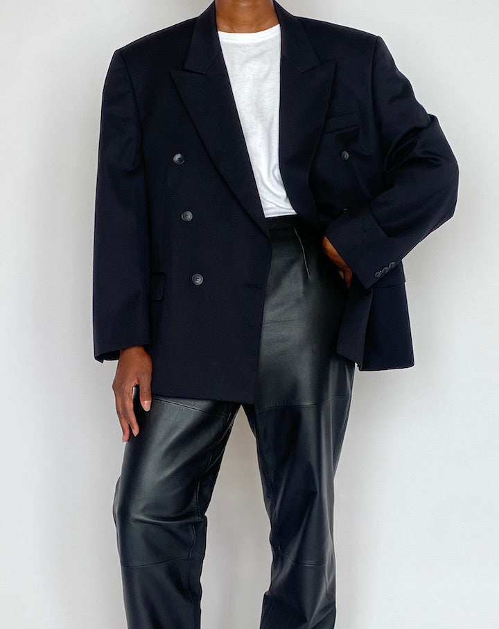 Vintage Black Double Breasted Wool Blazer 5122