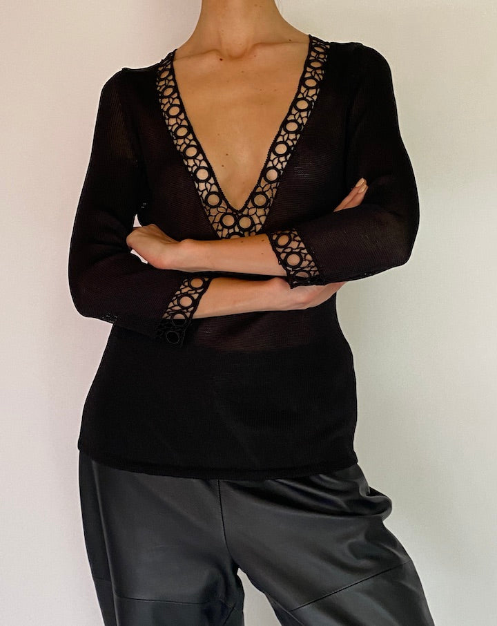 Vintage Black Knit Top 5232