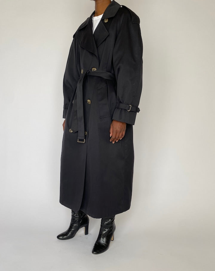 VINTAGE LONG OVERSIZED NAVY TRENCH COAT 4502