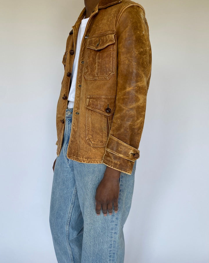 VINTAGE BEIGE LEATHER JACKET 4996