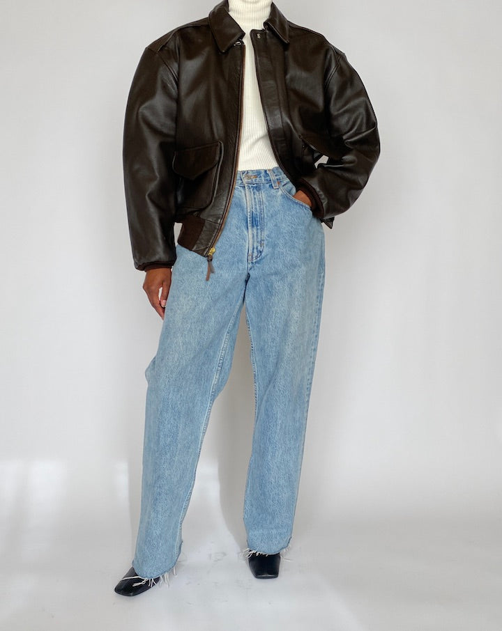 VINTAGE DARK BROWN BOMBER LEATHER JACKET 4437