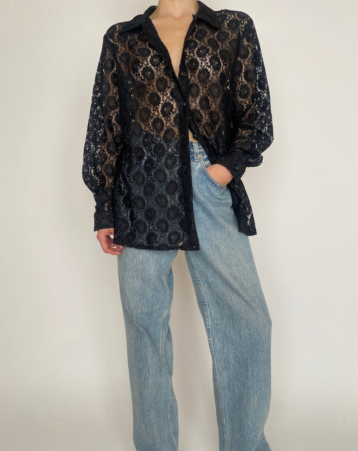 VINTAGE BLACK LACE BLOUSE 4716