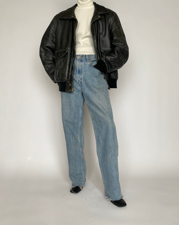 VINTAGE BLACK BOMBER LEATHER JACKET 4441