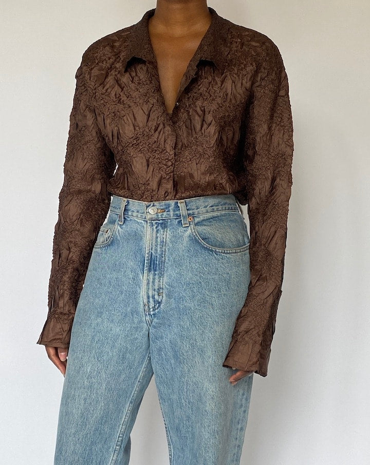 VINTAGE BROWN LONG SLEEVE BLOUSE 4873