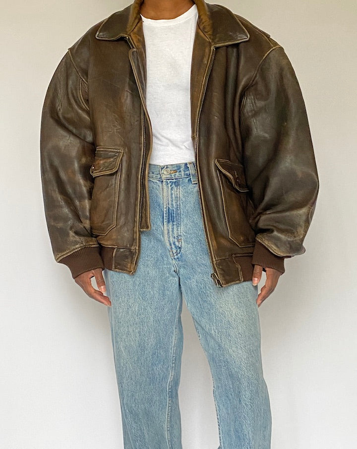 VINTAGE BROWN BOMBER LIKE LEATHER JACKET 5003