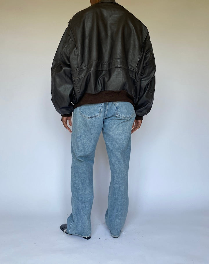 VINTAGE DARK BROWN BOMBER LEATHER JACKET 4969