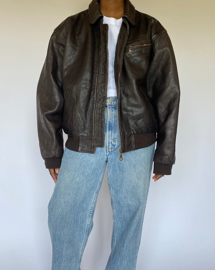 VINTAGE DARK BROWN BOMBER LEATHER JACKET 4947