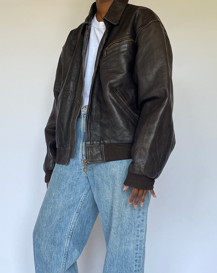 VINTAGE DARK BROWN BOMBER LEATHER JACKET 4947