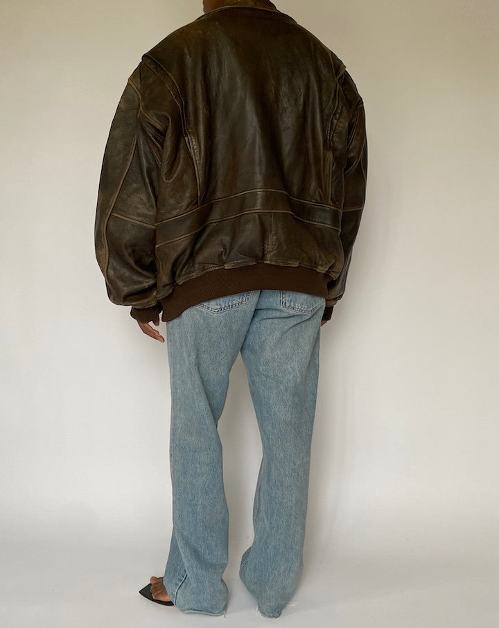 VINTAGE BROWN BOMBER LIKE LEATHER JACKET 5003