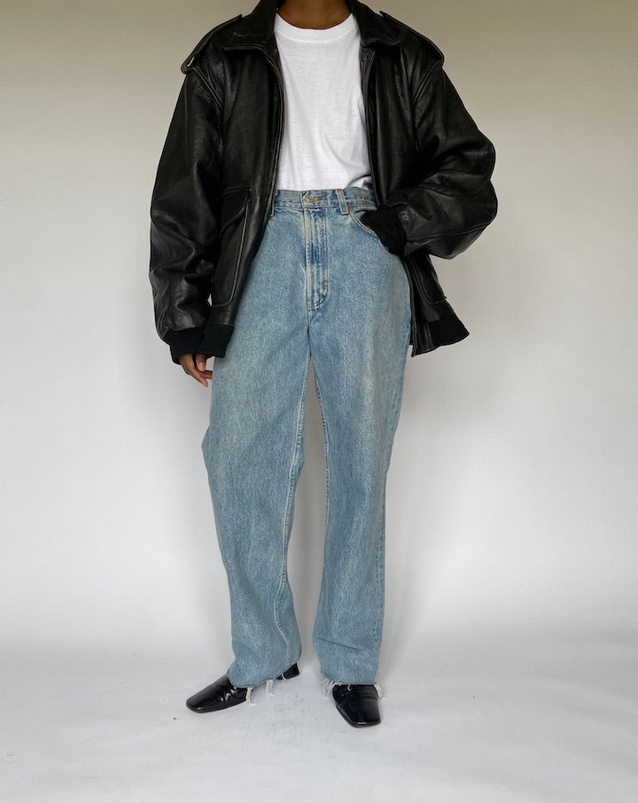 VINTAGE OVERSIZED BLACK BOMBER LEATHER JACKET 4932