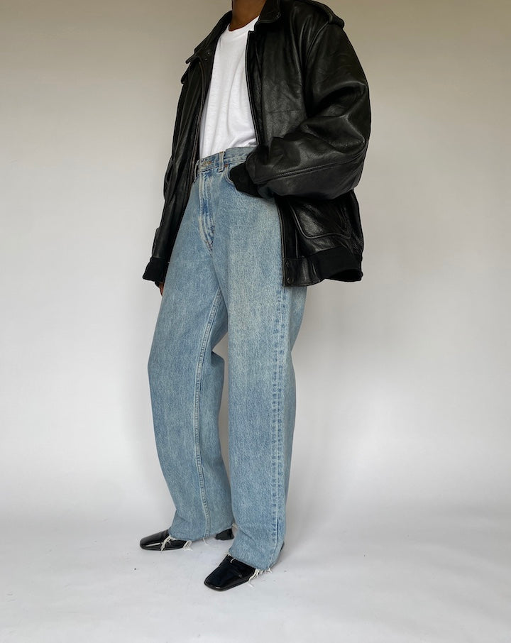 VINTAGE OVERSIZED BLACK BOMBER LEATHER JACKET 4932