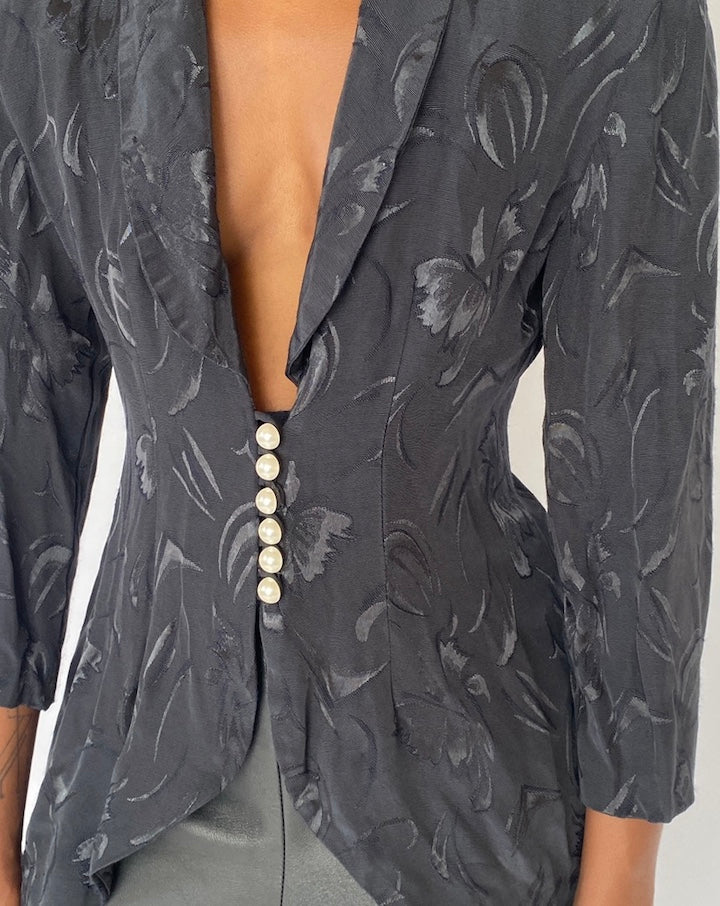 VINTAGE PATTERNED BLACK BLOUSE 5138