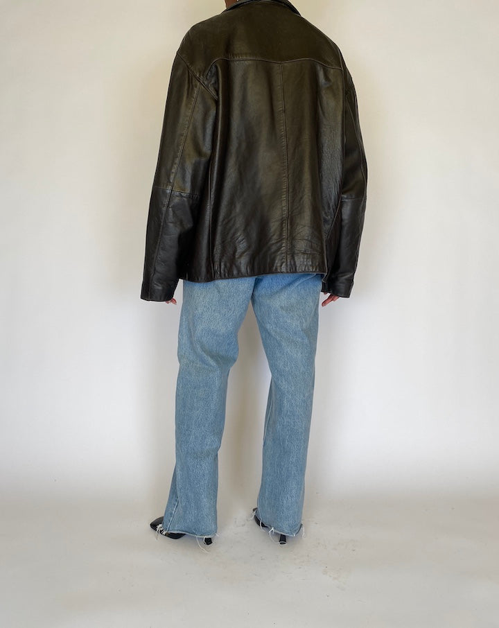 VINTAGE DARK BROWN BOMBER LEATHER JACKET 4475
