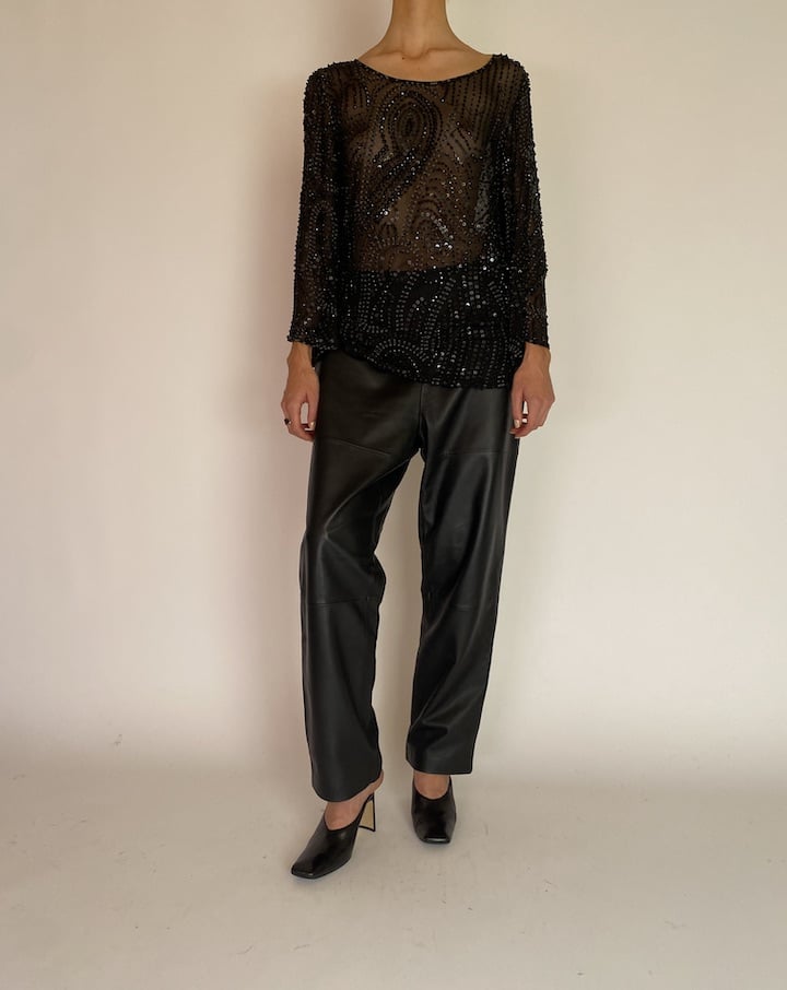 VINTAGE BLACK SEE THROUGH SEQUIN TOP 4770
