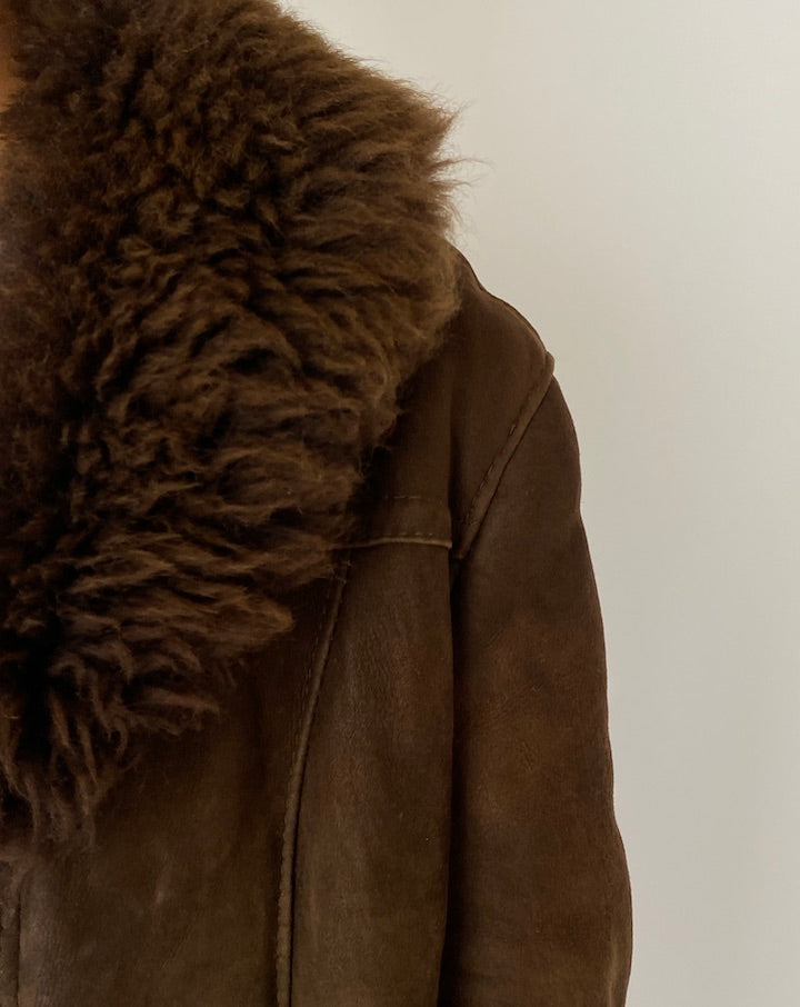 VINTAGE LONG BROWN LEATHER COAT 4988