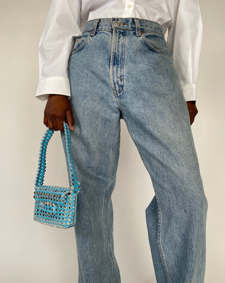 VINTAGE SMALL BLUE AND SILVER PURSE 4362