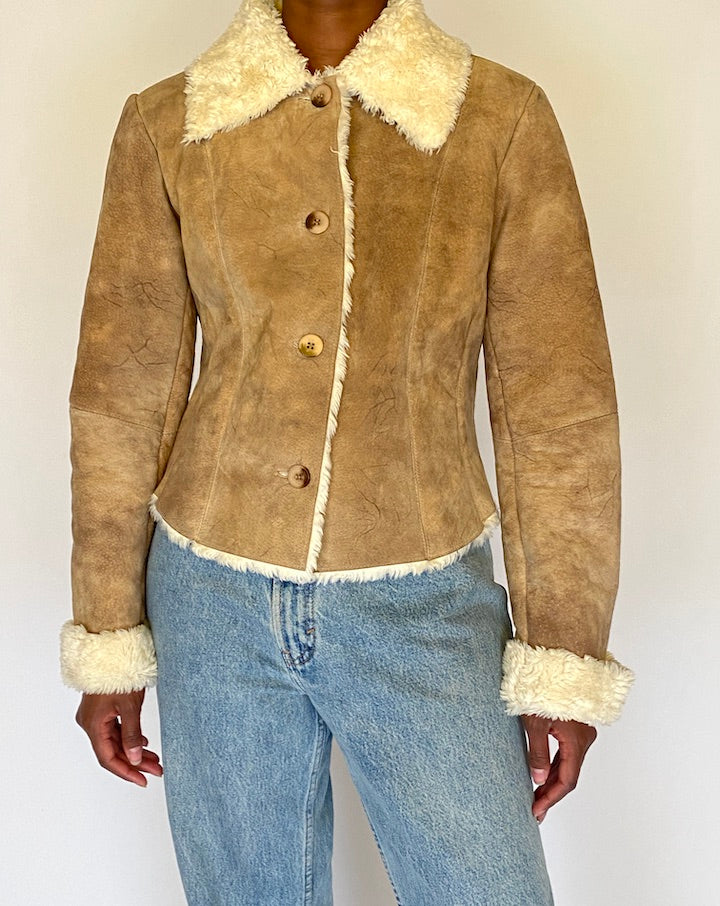 VINTAGE BEIGE SHERLING SUEDE LEATHER JACKET 4469