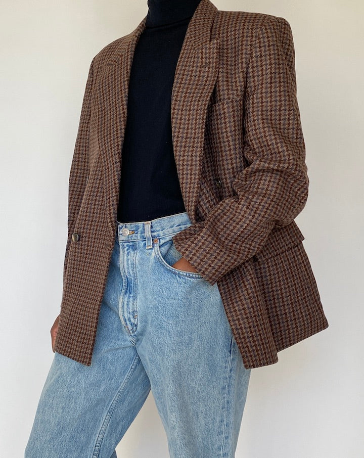VINTAGE BROWN HOUNDSTOOTH BLAZER 4336