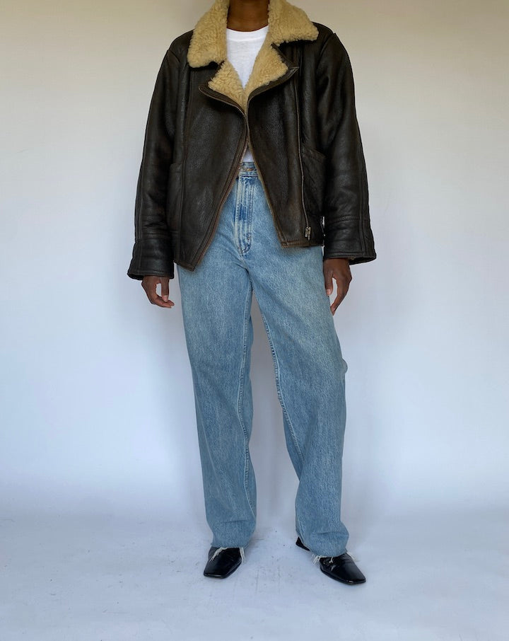 VINTAGE BROWN LEATHER JACKET WITH SHEARLING LINING 4983